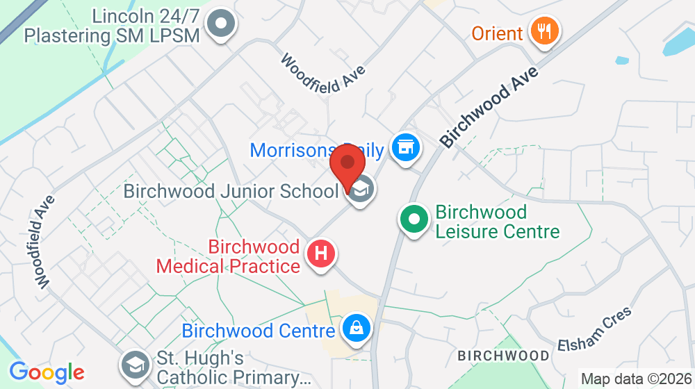 Map showing the location of Lincoln Birchwood Junior School