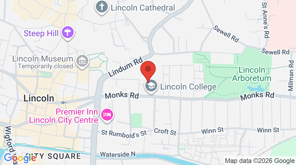 Map showing the location of Lincoln College