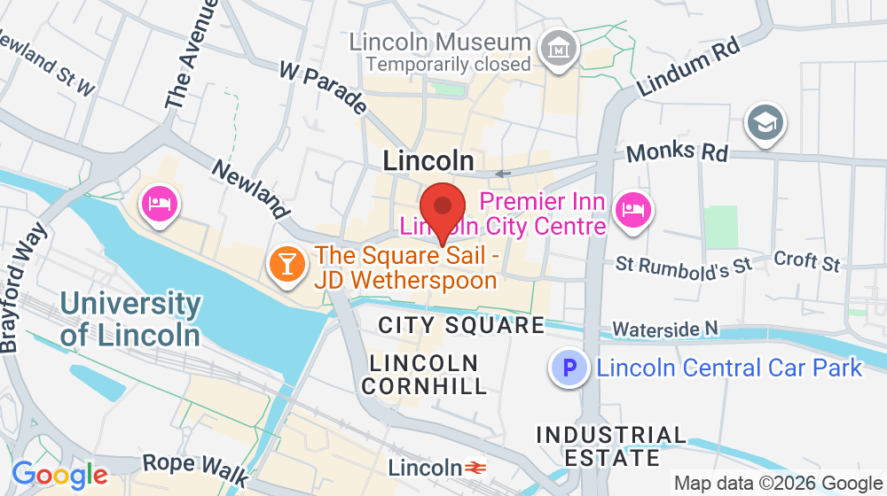 Map showing the location of Potters House Church Lincoln