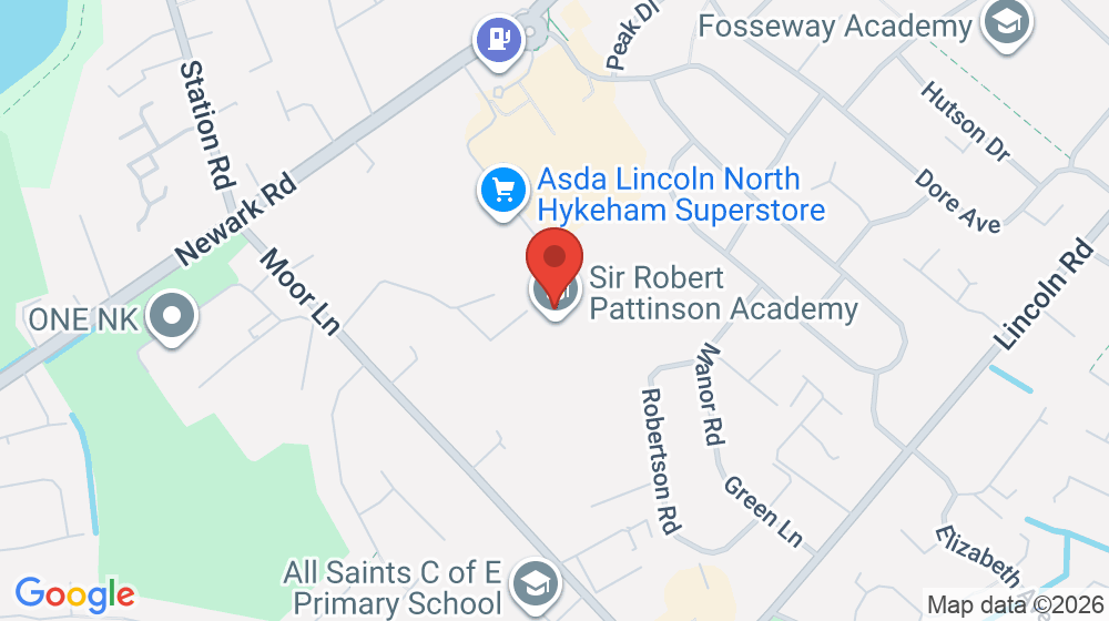 Map showing the location of Sir Robert Pattinson Academy