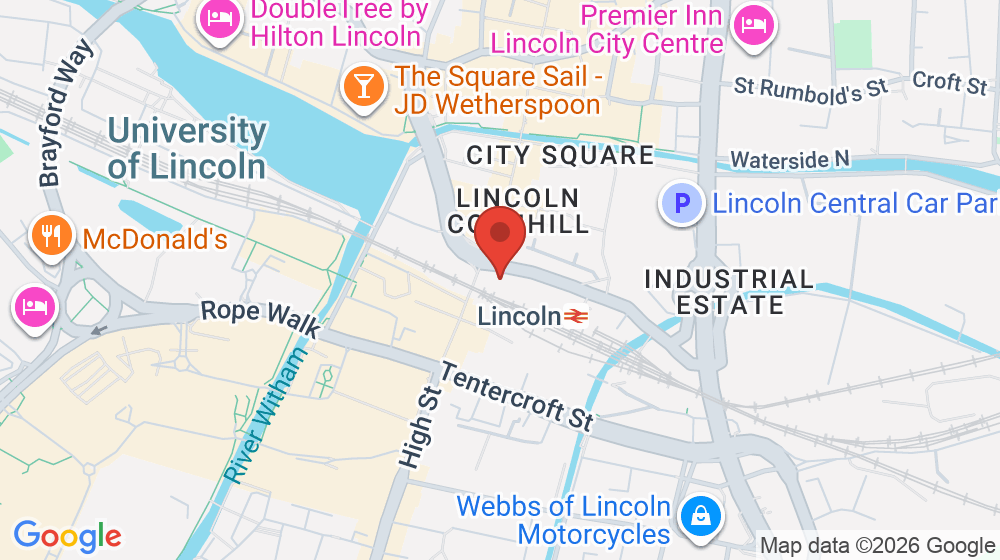 Map showing the location of St Mary le Wigford Church, Lincoln