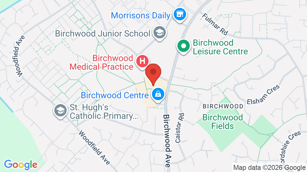 Map showing the location of Birchwood Post Office