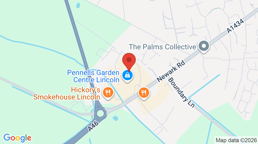 Map showing the location of Pennell's Garden Centre